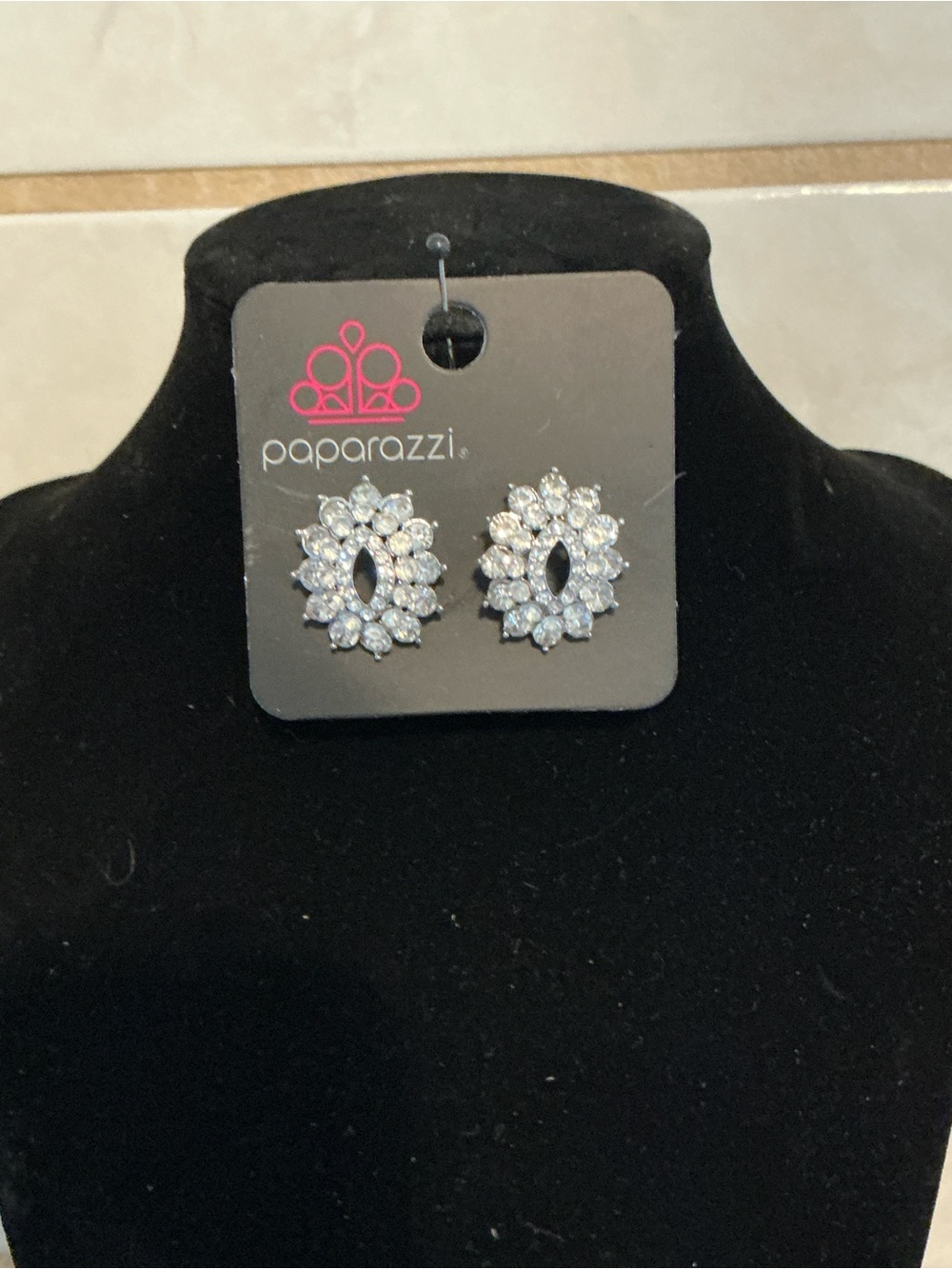 Paparazzi Silver Clear Crystal Marquise Cluster Stud Earrings